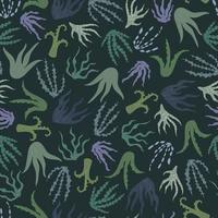 Seamless pattern with seaweed in doodle style. vector