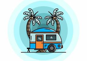 Teardrop camper and coconut tree illustration design vector