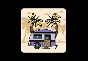 Teardrop camper and coconut tree illustration design vector