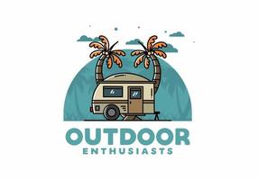 Teardrop camper and coconut tree illustration design vector