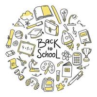 Back to school doodle set of elements. Vector illustration in line style.