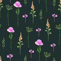 Watercolor seamless pattern with flowers for printing on fabric. Bright little flowers on a dark background. vector