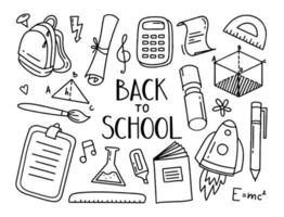 Back to school doodle set of elements. Vector illustration in line style.