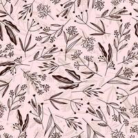 Seamless spring pattern with flowers in line art style. vector