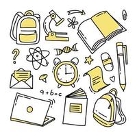 Back to school doodle set of elements. Vector illustration in line style.