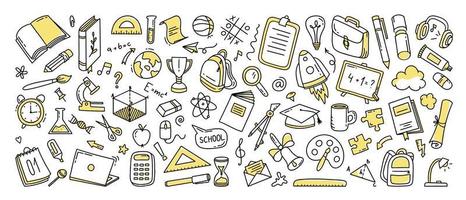 Back to school doodle a large set of elements. Vector illustration in line style.