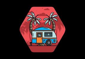 Teardrop camper and coconut tree illustration design vector