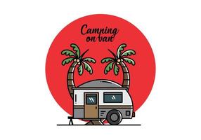 Teardrop camper and coconut tree illustration design vector