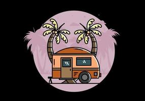 Teardrop camper and coconut tree illustration design vector