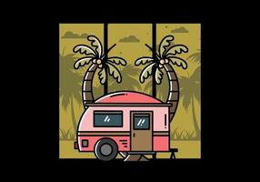 Teardrop camper and coconut tree illustration design vector