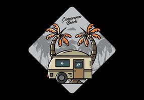 Teardrop camper and coconut tree illustration design vector