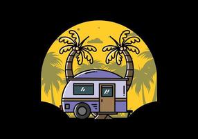 Teardrop camper and coconut tree illustration design vector