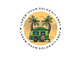 Teardrop camper and coconut tree illustration design vector