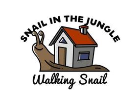 Walking snail and house illustration design vector