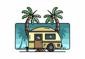 Teardrop camper and coconut tree illustration design vector