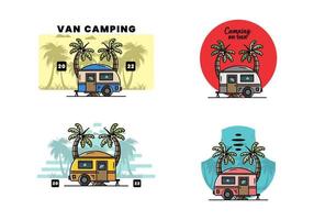 diseño de ilustración de árbol de coco y caravana en forma de lágrima vector