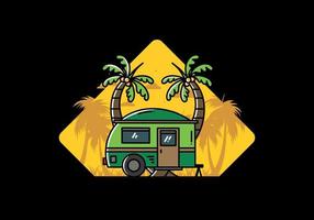 diseño de ilustración de árbol de coco y caravana en forma de lágrima vector