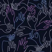 Seamless vector pattern with hands and different gestures line art.