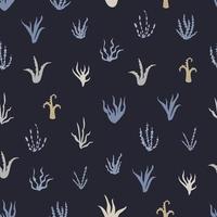 Seamless pattern with seaweed on a dark background. vector