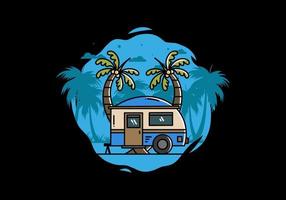 Teardrop camper and coconut tree illustration design vector