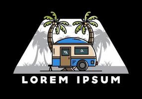 Teardrop camper and coconut tree illustration design vector