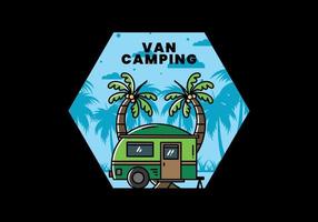 Teardrop camper and coconut tree illustration design vector