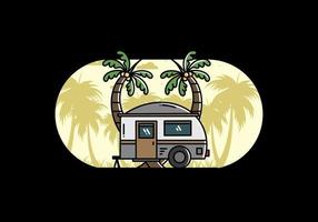 diseño de ilustración de árbol de coco y caravana en forma de lágrima vector