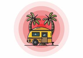 Teardrop camper and coconut tree illustration design vector