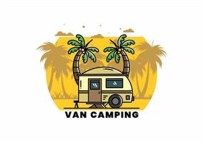 Teardrop camper and coconut tree illustration design vector