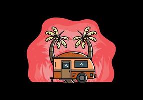 Teardrop camper and coconut tree illustration design vector