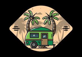 diseño de ilustración de árbol de coco y caravana en forma de lágrima vector