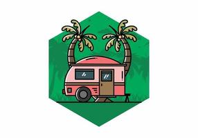 Teardrop camper and coconut tree illustration design vector