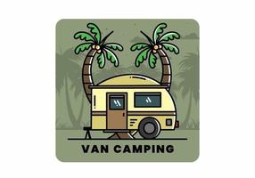 Teardrop camper and coconut tree illustration design vector