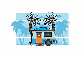 Teardrop camper and coconut tree illustration design vector