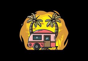 Teardrop camper and coconut tree illustration design vector