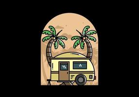 Teardrop camper and coconut tree illustration design vector