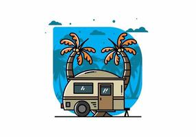 Teardrop camper and coconut tree illustration design vector