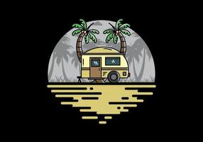 Teardrop camper and coconut tree illustration design vector