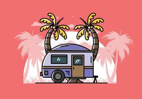 Teardrop camper and coconut tree illustration design vector