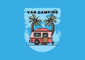 Teardrop camper and coconut tree illustration design vector