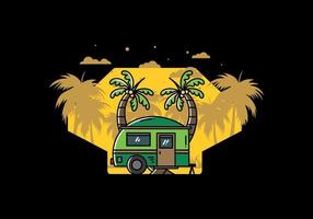 diseño de ilustración de árbol de coco y caravana en forma de lágrima vector