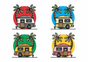 diseño de ilustración de árbol de coco y caravana en forma de lágrima vector