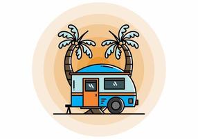 Teardrop camper and coconut tree illustration design vector