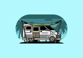 Van camper and flysheet illustration design vector