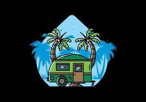 Teardrop camper and coconut tree illustration design vector