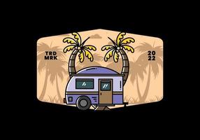 Teardrop camper and coconut tree illustration design vector