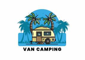 Teardrop camper and coconut tree illustration design vector