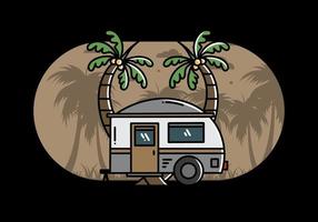 diseño de ilustración de árbol de coco y caravana en forma de lágrima vector