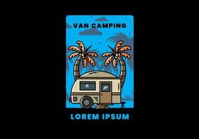 Teardrop camper and coconut tree illustration design vector