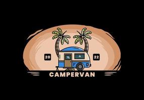 Teardrop camper and coconut tree illustration design vector